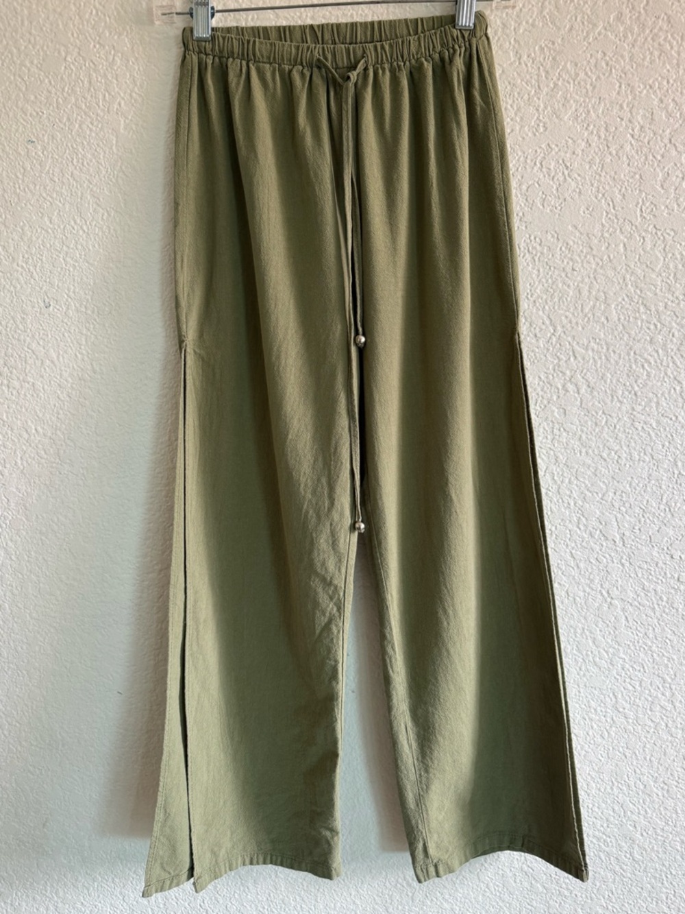 Olive Green Drawstring Split Leg Boho Pants